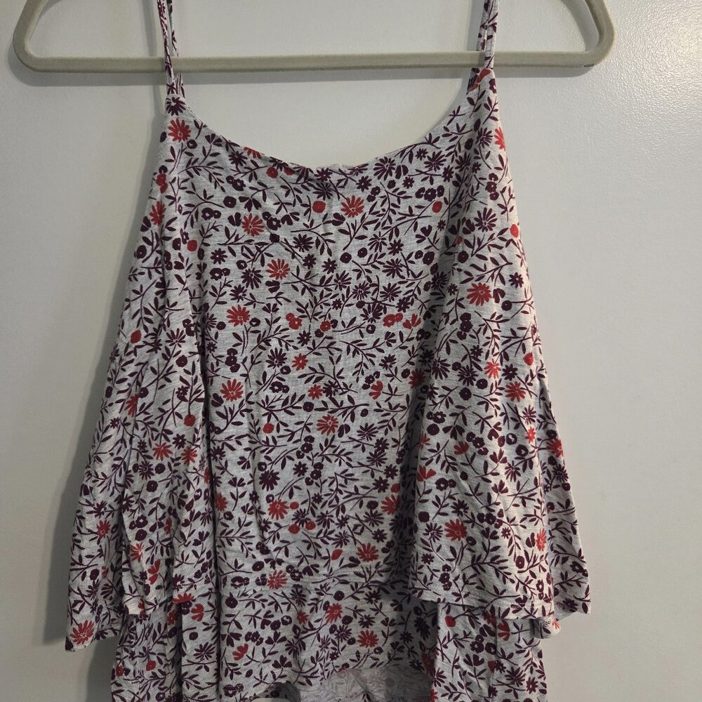 Grey and Maroon Gap Tank-Floral Pattern Flowy